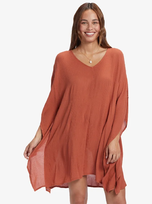 ladies cover-up quick dry -Moon Blessing Poncho - Baked Clay