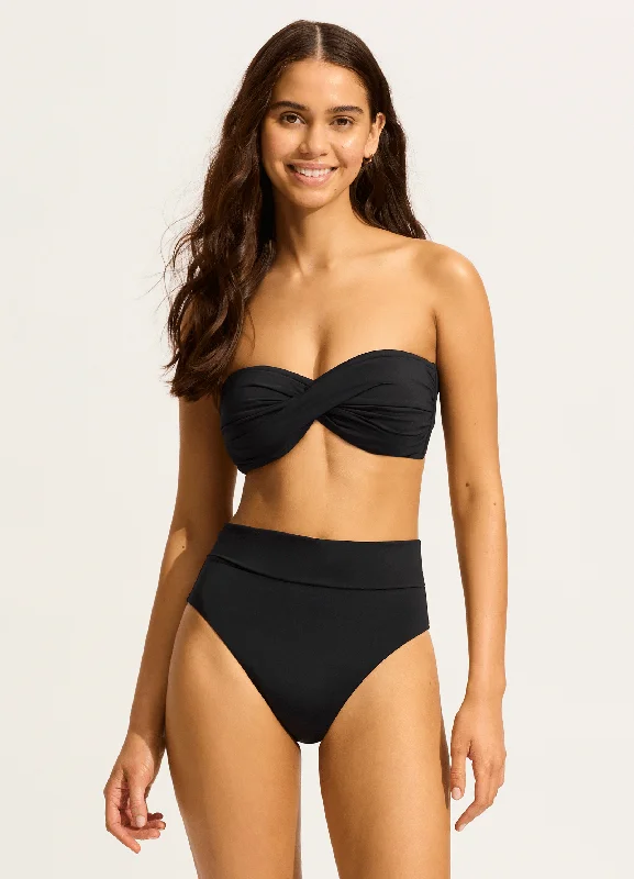 Women’s bikini top monochrome -Seafolly Collective Roll Top Bikini Bottom - Black