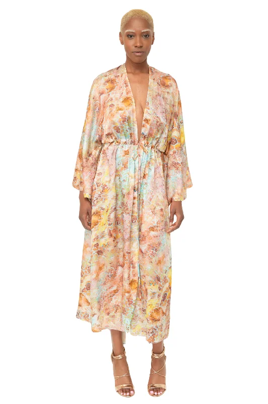 ladies cover-up collar detail -Forio Print Robe Dress