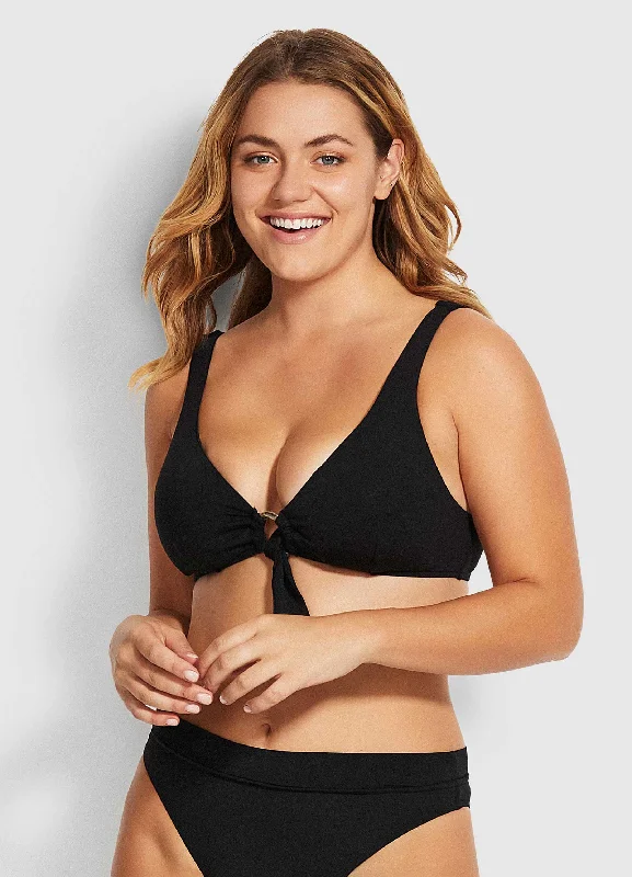 Women’s bikini top bold hue -Active Ring Front Crop Bikini Top - Black