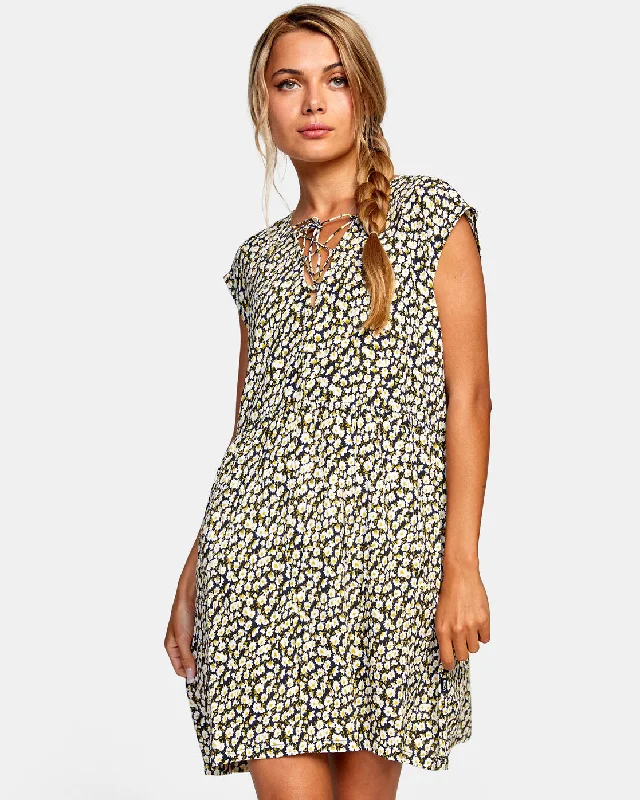 ladies cover-up fun print -Shallow Sleeveless Babydoll Dress - RVCA Black