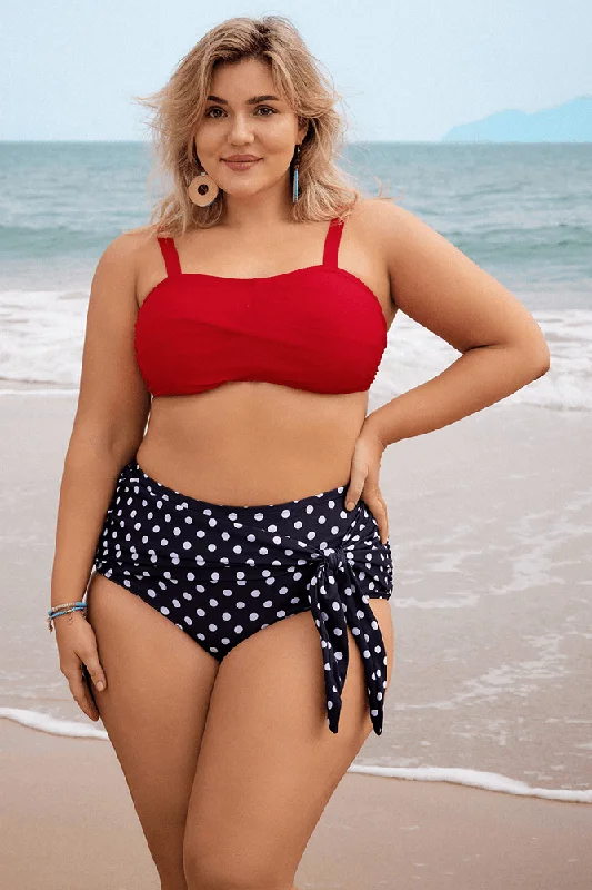 Women’s bikini top wave rider -Women Plus Size 2pcs Swimsuit Padded Swim Tops+High Waist Briefs