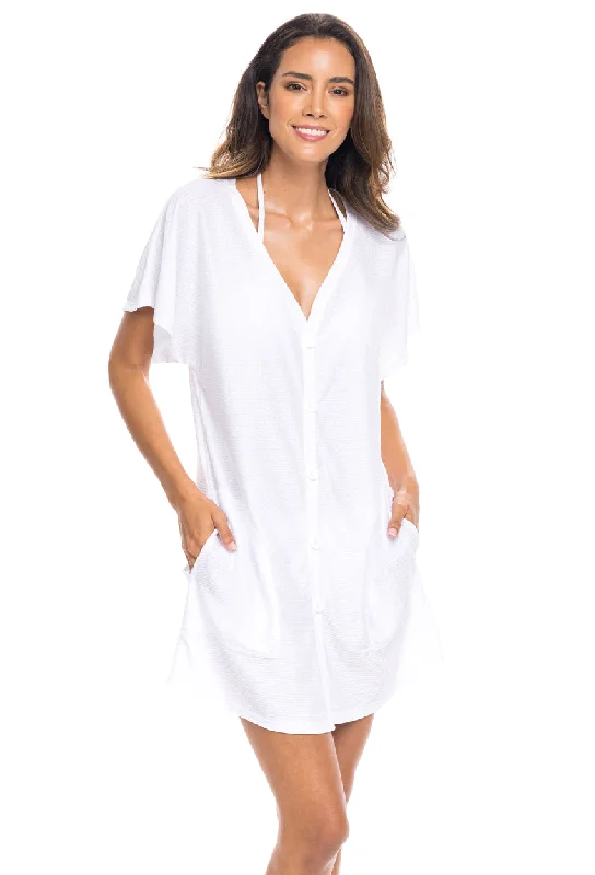 ladies cover-up vibrant glow -BUTTON FRONT DRESS WITH POCKETS