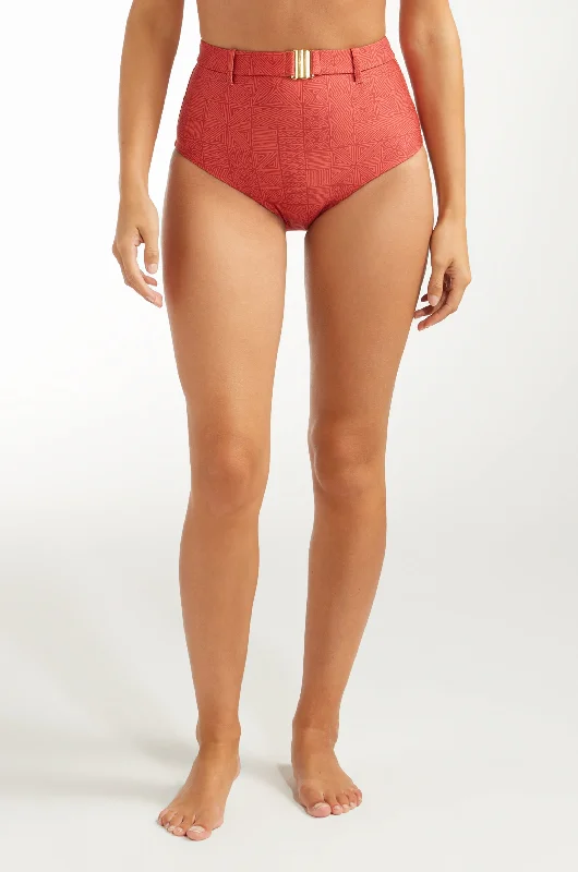 ladies bikini bottoms raised waist -Lucia High Waisted Belted Two-Piece Bottom