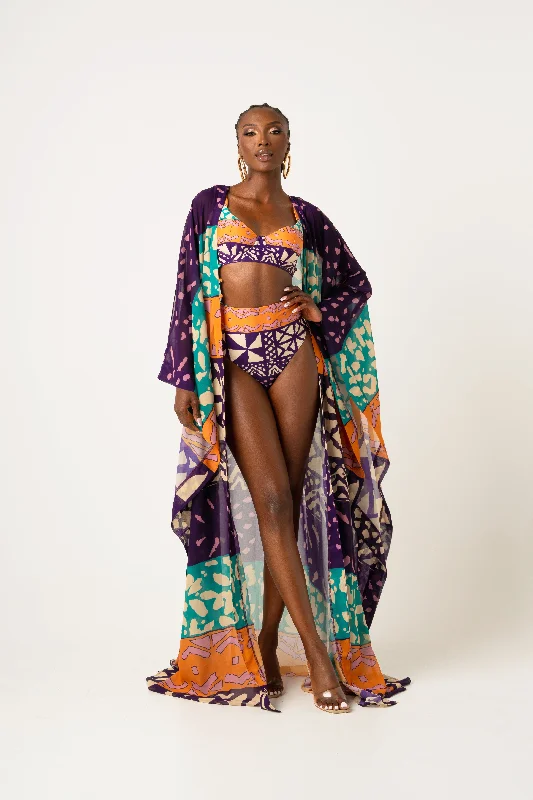 ladies cover-up tide style -ANU PURPLE LONG KAFTAN CHIFFON KIMONO