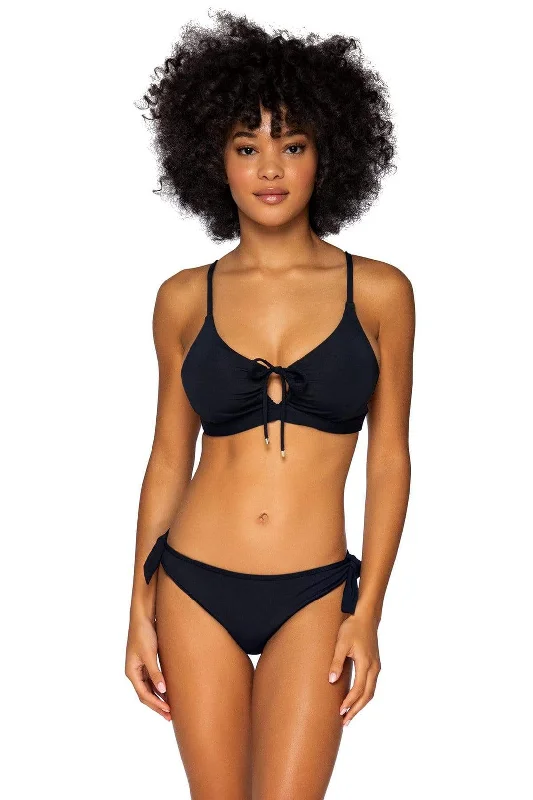 Women’s bikini top sheer panel -Sunsets Black Kauai Keyhole Top