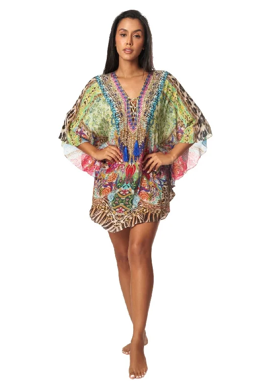 ladies cover-up short hem -Caftan Kaftan Dress Cover up in Viscose Silk