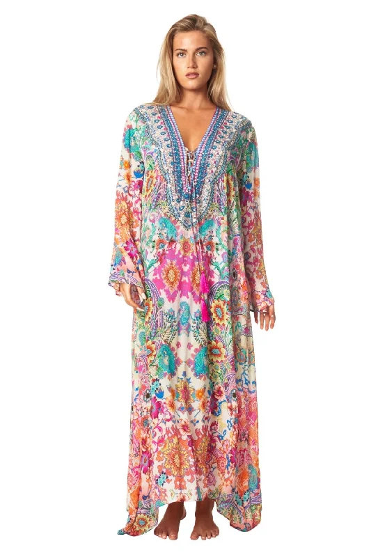 ladies cover-up yoga beach -Eden Garden Long Caftan Dress