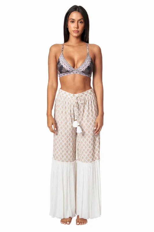 ladies cover-up matte look -Boho Wide Leg Pant by La Moda Clothing