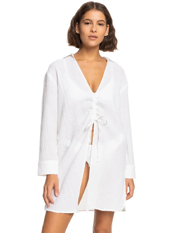 ladies cover-up simple glow -Sun And Limonade Shirt Dress - Bright White