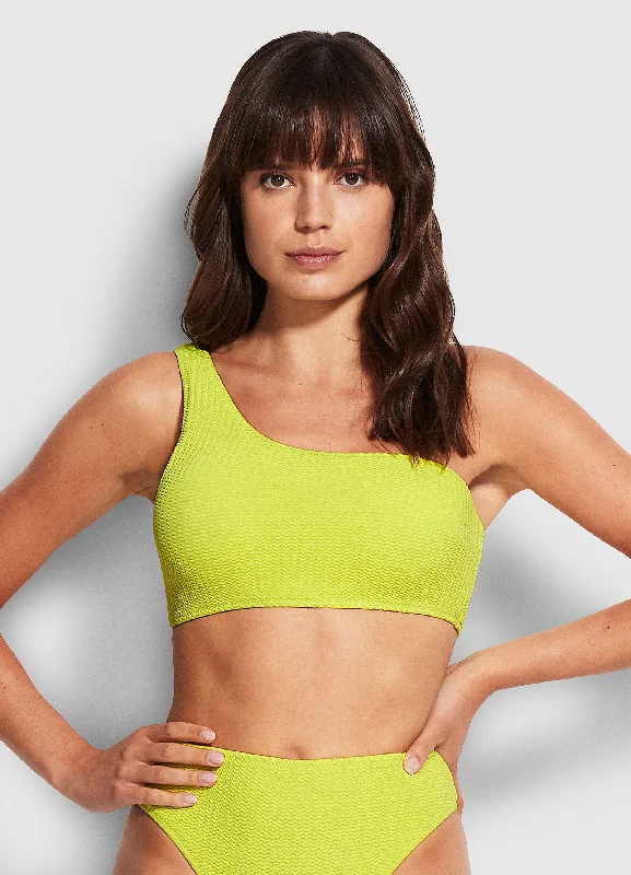 Women’s bikini top bikini bottom pair -Sea Dive One Shoulder Top - Wild Lime