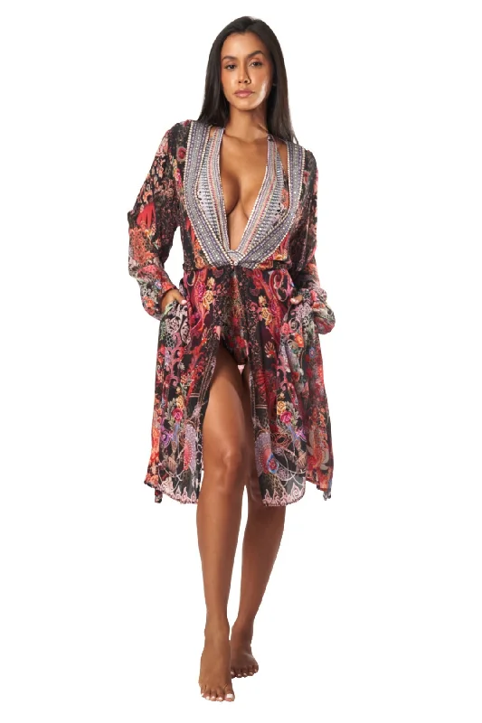 ladies cover-up compact fit -Forest Festival Women's Midi Wrap Dresses