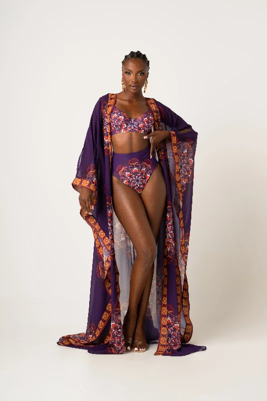 ladies cover-up soft tones -ENANG PURPLE LONG KAFTAN CHIFFON KIMONO