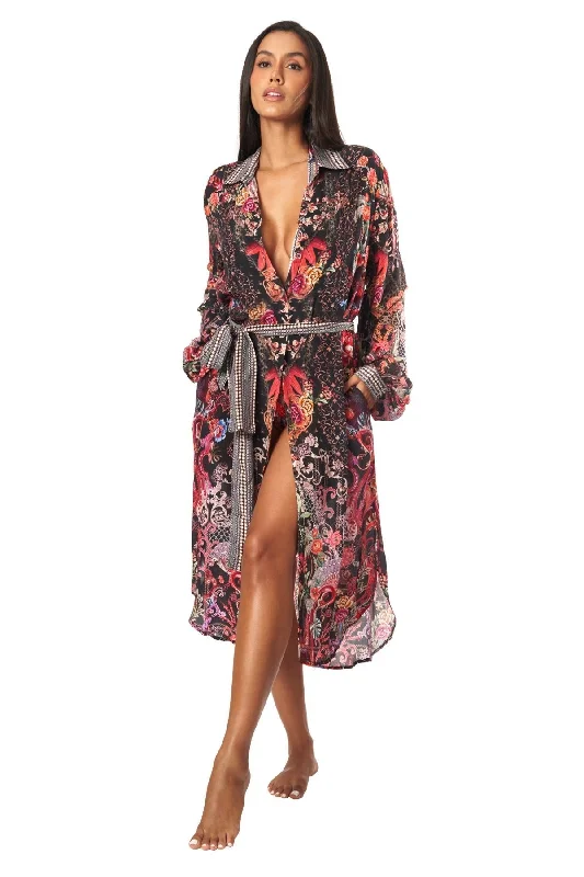 ladies cover-up solo dip -Forest Festival Easy Shirtdress Cover-Up