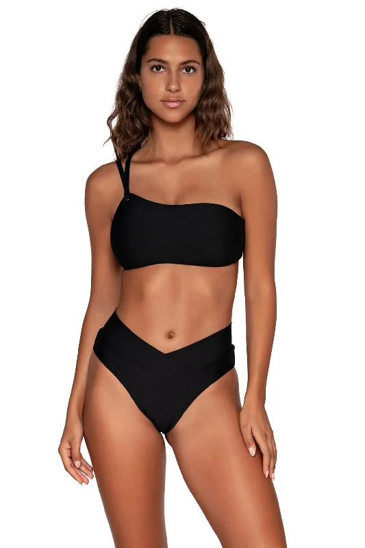 Women’s bikini top pool float -Swim Systems Black Reese One Shoulder Top