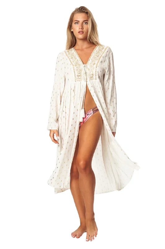 ladies cover-up gathered front -La Moda Bohemian Kimono Cover Up | Boho Swimsuit Cover ups