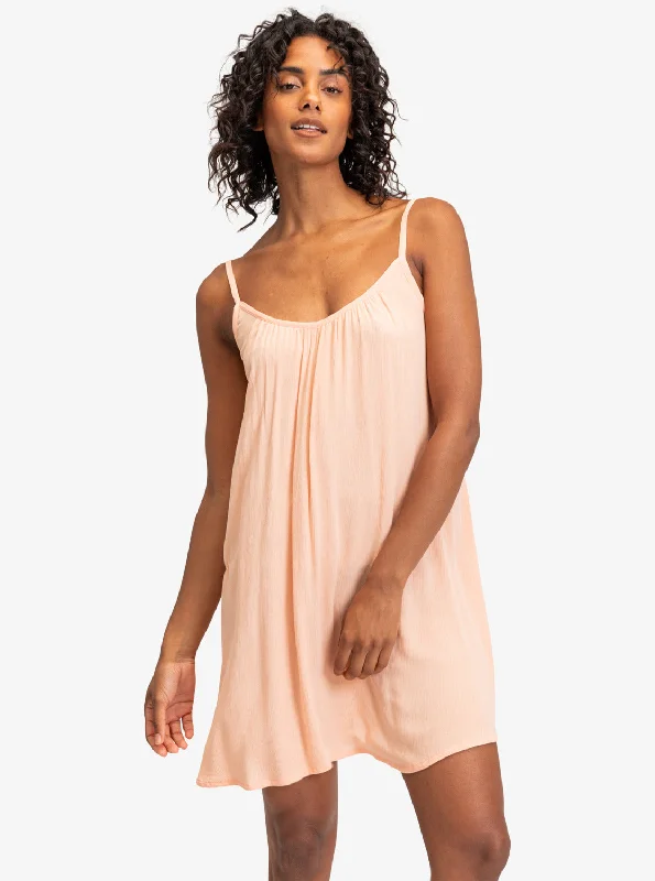 ladies cover-up vacation style -Spring Adventure Solid Dress - Salmon