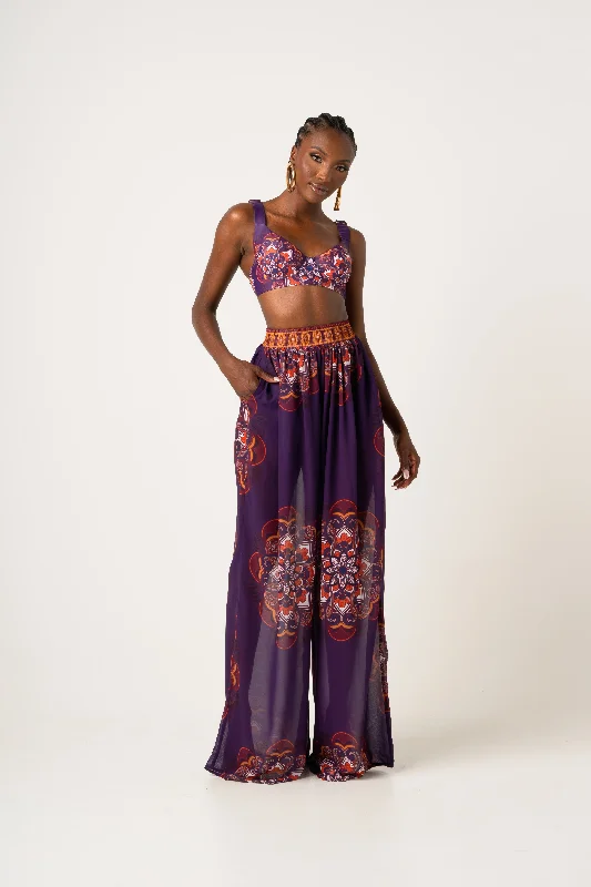 ladies cover-up polyester flow -ENANG PURPLE CHIFFON PANTS