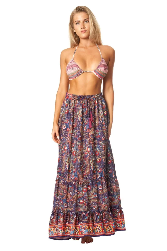 ladies cover-up pull on -Boho Positano Inspired Floral Maxi Skirt