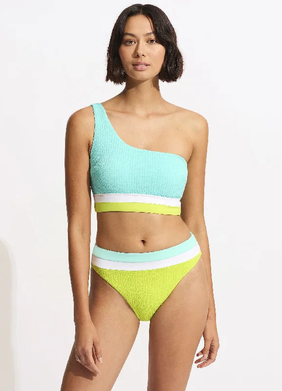 ladies bikini bottoms sporty fit -Slice Of Splice High Waisted Bikini Bottom - Lime Burst