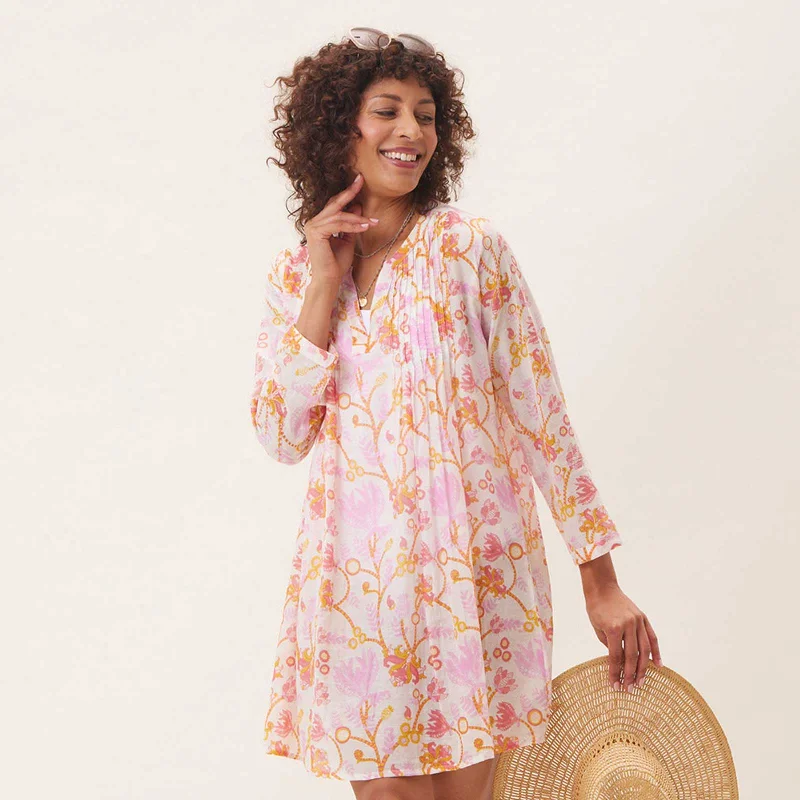 ladies cover-up casual stroll -Gemma Pink blu Cotton Pintuck Beach Cover Up