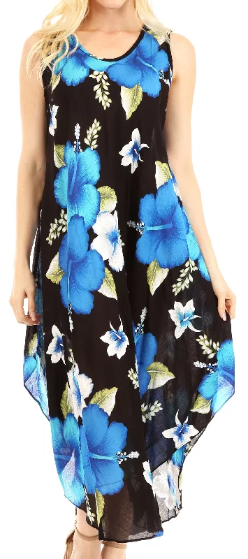 ladies cover-up small frame -Sakkas Aba Women's Casual Summer Floral Print Sleeveless Loose Dress Cover-up