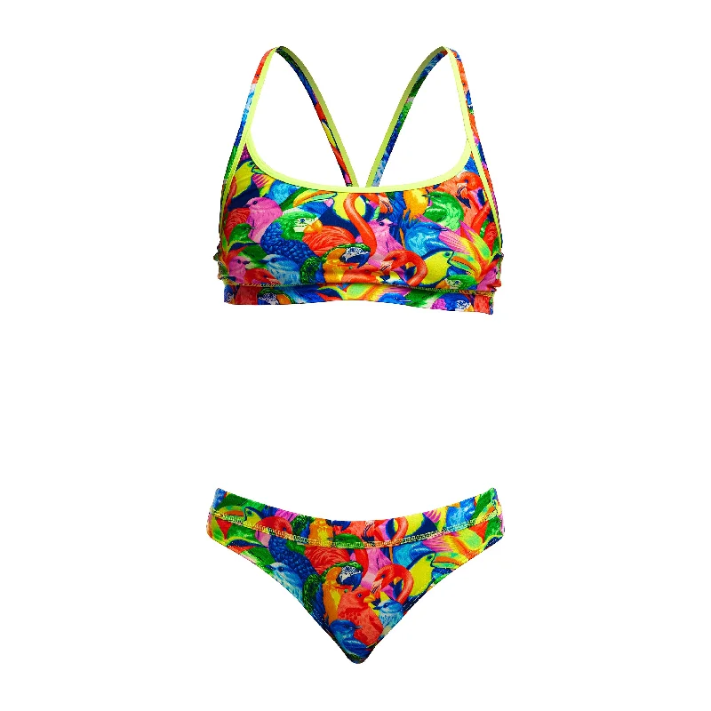 Women’s bikini top handmade -Funkita Bright Birds Ladies Sports Top and Brief