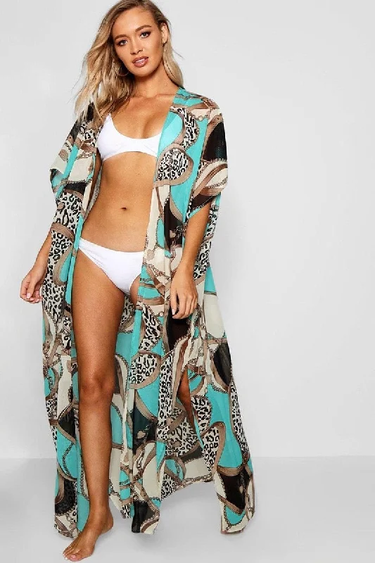 ladies cover-up tailored fit -Bohemian Open-Front Maxi Kimono