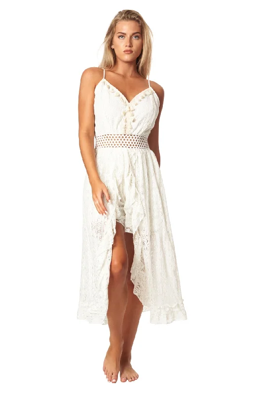 ladies cover-up hand woven -La Moda Lace Romper Dress with Shorts