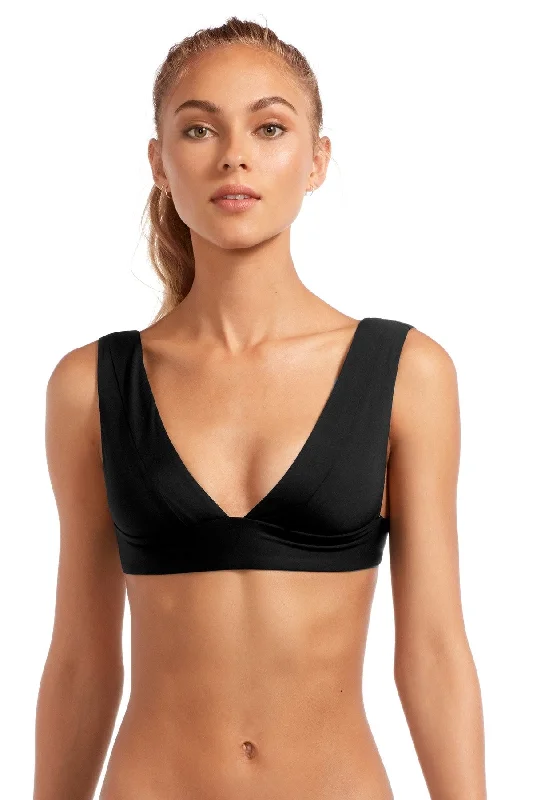 Women’s bikini top olive calm -Vitamin A Black EcoLux™ Magnolia V Neck Top