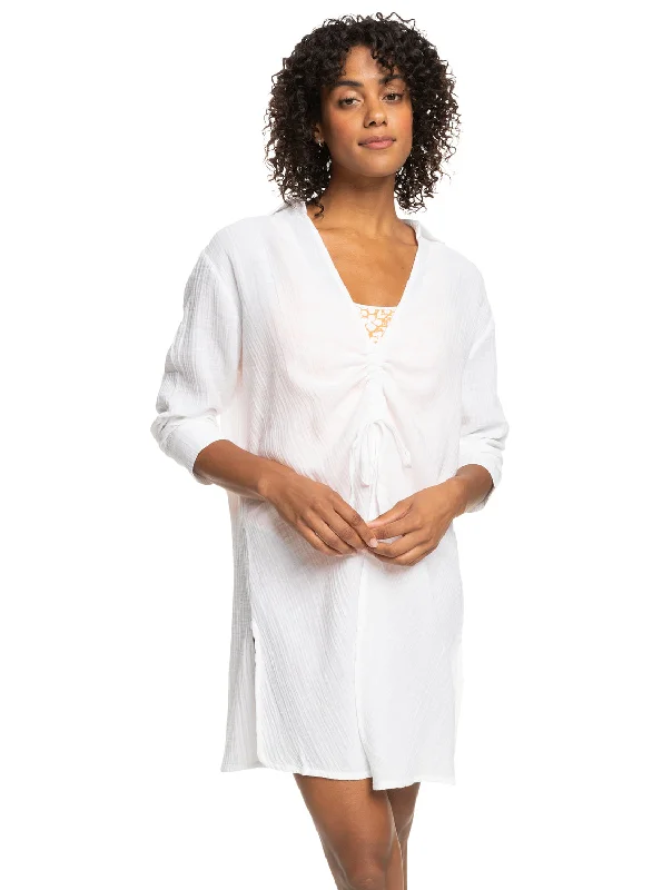 ladies cover-up curvy shape -Sun And Limonade Beach Cover-Up Dress - Bright White