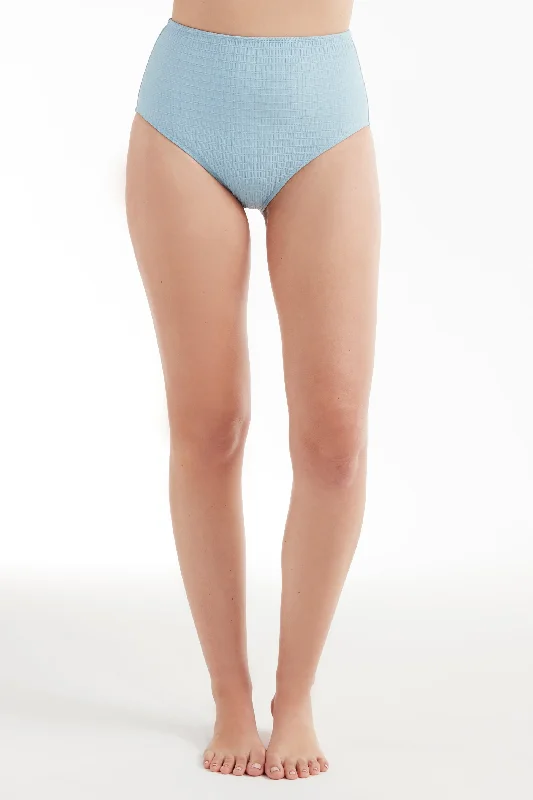 ladies bikini bottoms high leg -Mackenzie Sculpted High Waisted Two-Piece Bottom in Blue - FINAL SALE