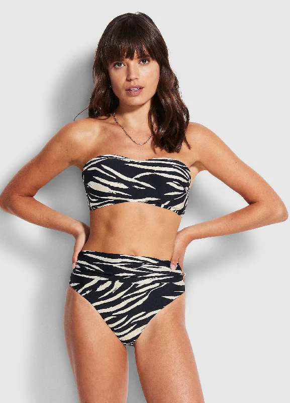 Women’s bikini top striped vibe -Skin Deep Roll Top Rio - Black