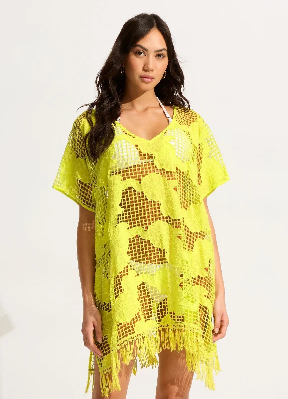 ladies cover-up urban beach -Mesh Kaftan - Citron