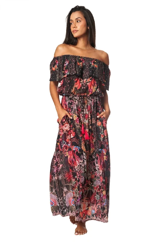 ladies cover-up gift choice -Forest Festival Long Off the Shoulder Dress