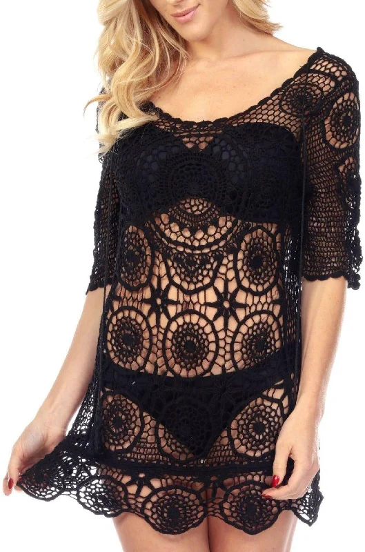 ladies cover-up high neck -Women's Swimsuit Cover-Ups: Embroidered Lace Crochet Beach Cover Ups