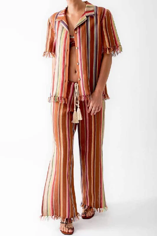 ladies cover-up sea glow -Briar Rust Stripes Button Down