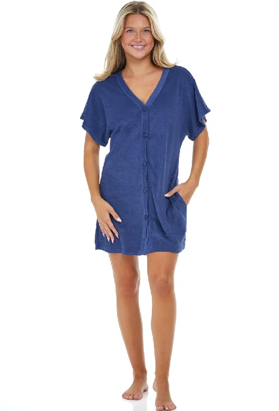 ladies cover-up off shoulder -BUTTON FRONT TUNIC W/ SEAM POCKETS - TERRY