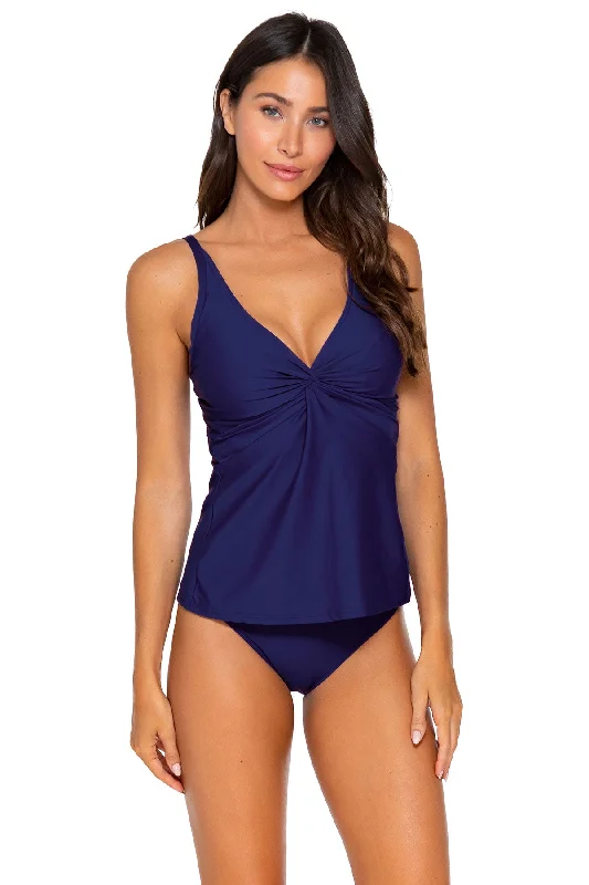 Women’s bikini top tropical sandal -Sunsets Indigo Forever Tankini Top