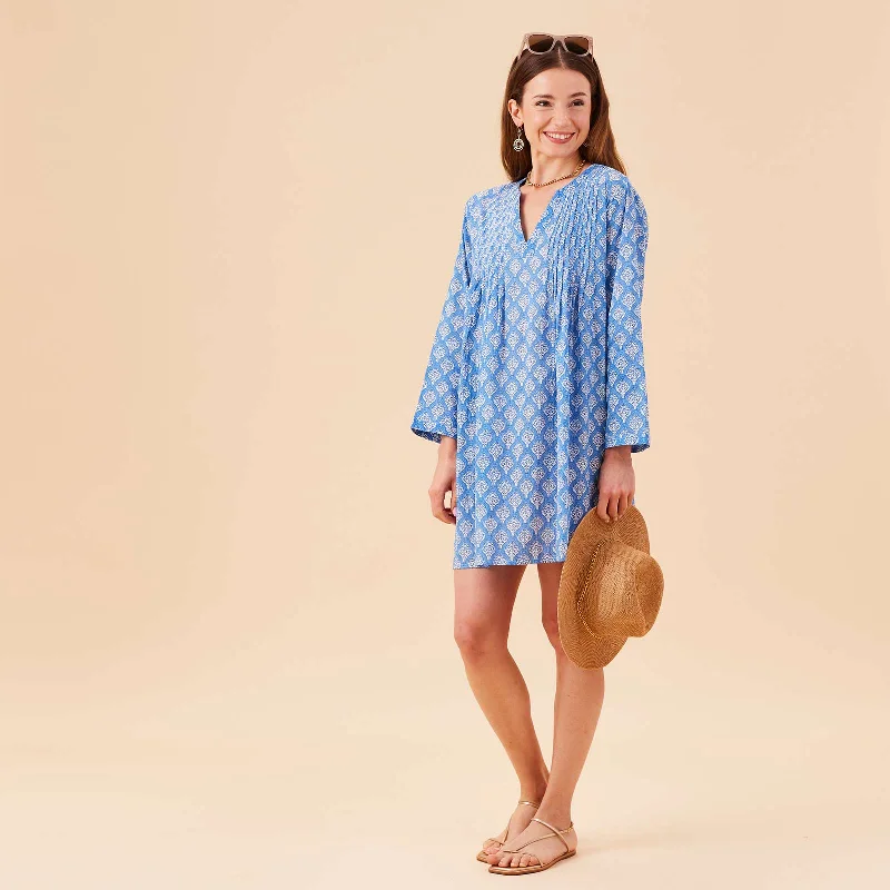 ladies cover-up UPF 50 -Fifer Blue blu Cotton Pintuck Beach Coverup