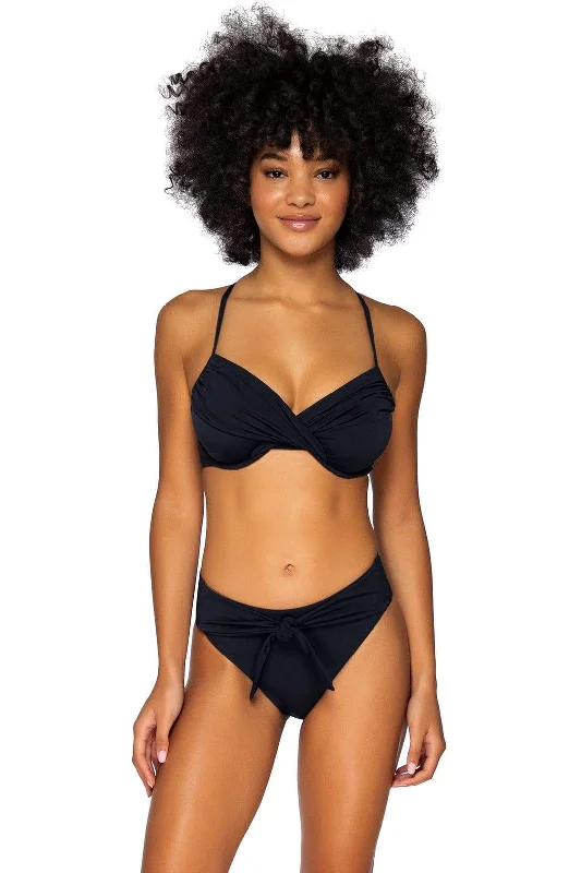 Women’s bikini top wrap style -Sunsets Black Crossroads Underwire Top