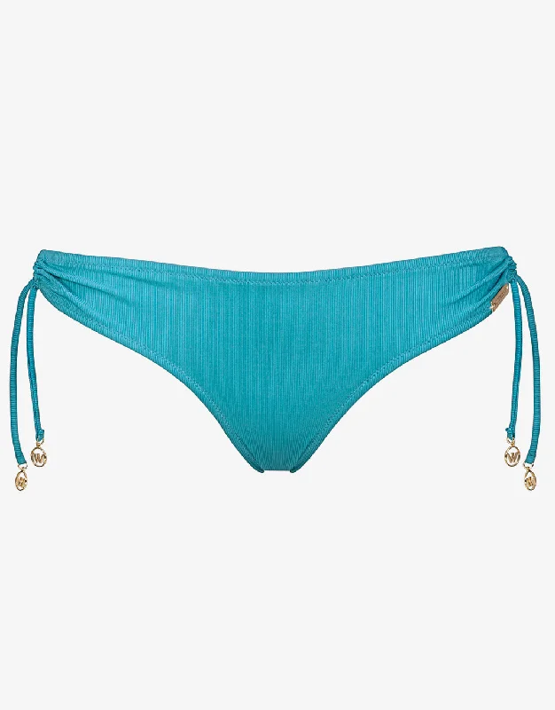 ladies bikini bottoms large waist -Summer Solids Tie Bikini Bottom - Aqua Beat