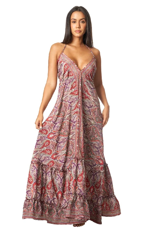 ladies cover-up draped front -Positano Maxi Dress