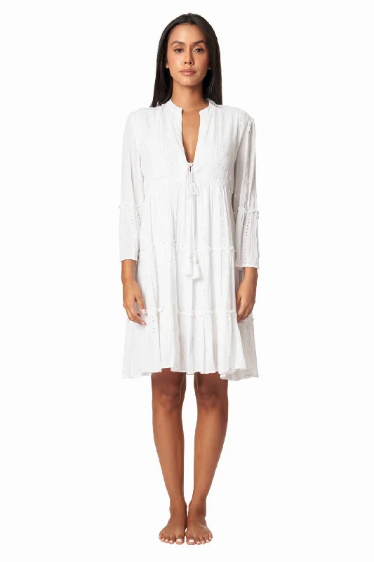 ladies cover-up belted waist -Agnes Flowy Flared Sleeve Casual Mini Dress by La Moda