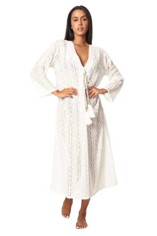 ladies cover-up refined look -La Moda Women's Lace Kaftan Long Maxi Dress