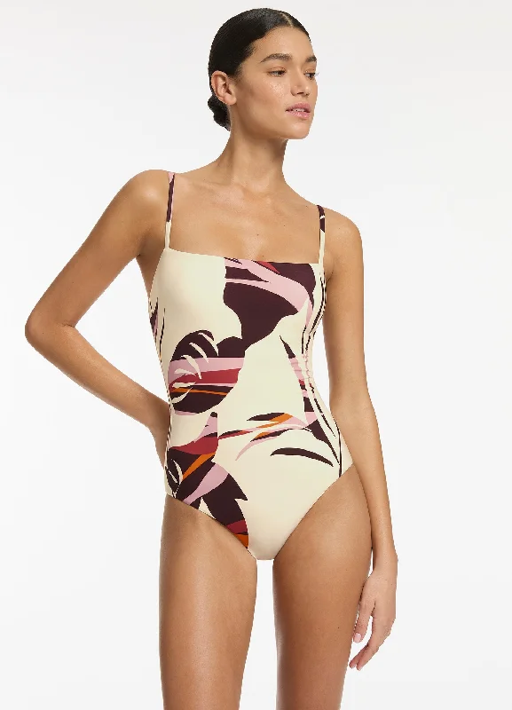 Women’s one-piece swimsuit unpadded -Shadow Palm Minimal Tank One Piece - Port