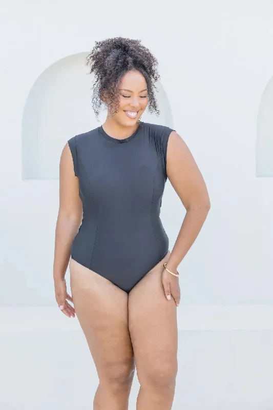 Women’s one-piece swimsuit timeless flair -Black Cap Sleeve One Piece