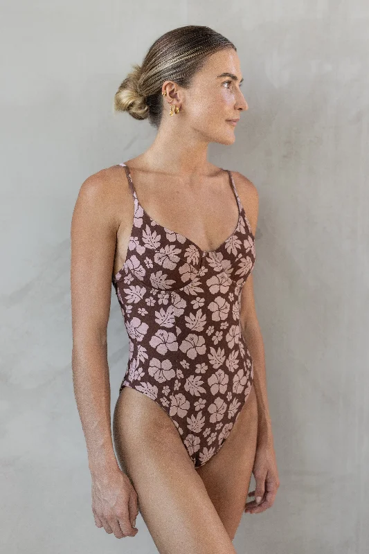 Women’s one-piece swimsuit galaxy flair -Peregian One Piece - Brown Tropics