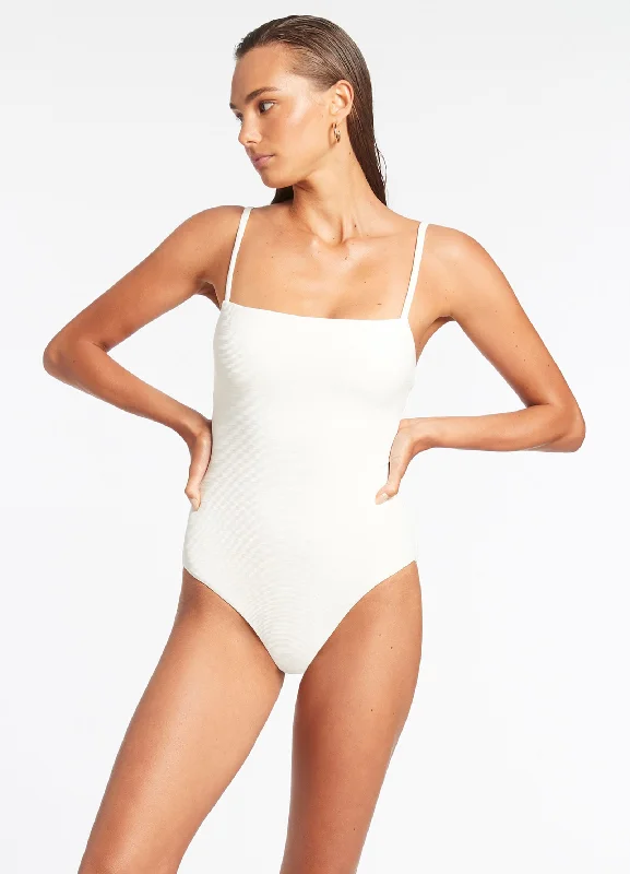 Women’s one-piece swimsuit lined chic -Isla Rib Minimal Tank One Piece - Cream