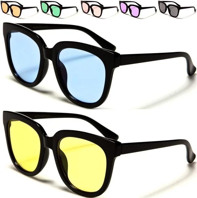 ladies sunglasses comfy fit -Designer Clear Coloured Lens Round Cat Eye Sunglasses for Women